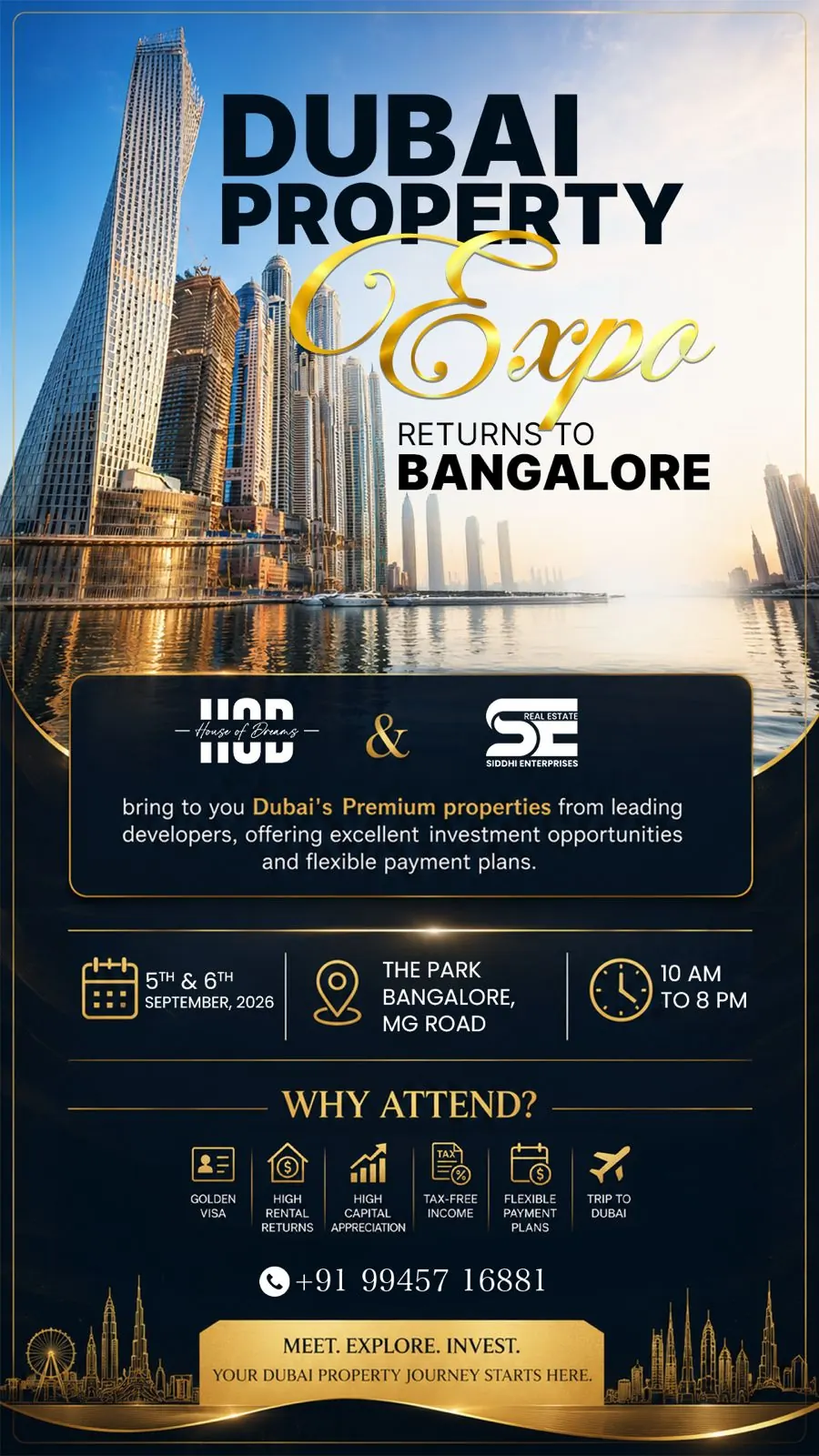 Dubai Property Expo returns to Bangalore — 5 & 6 September 2026, The Park Bangalore, MG Road, 10 AM to 8 PM